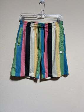 Kappa Men's Medium Multi-Color Striped Mesh Athletic Shorts